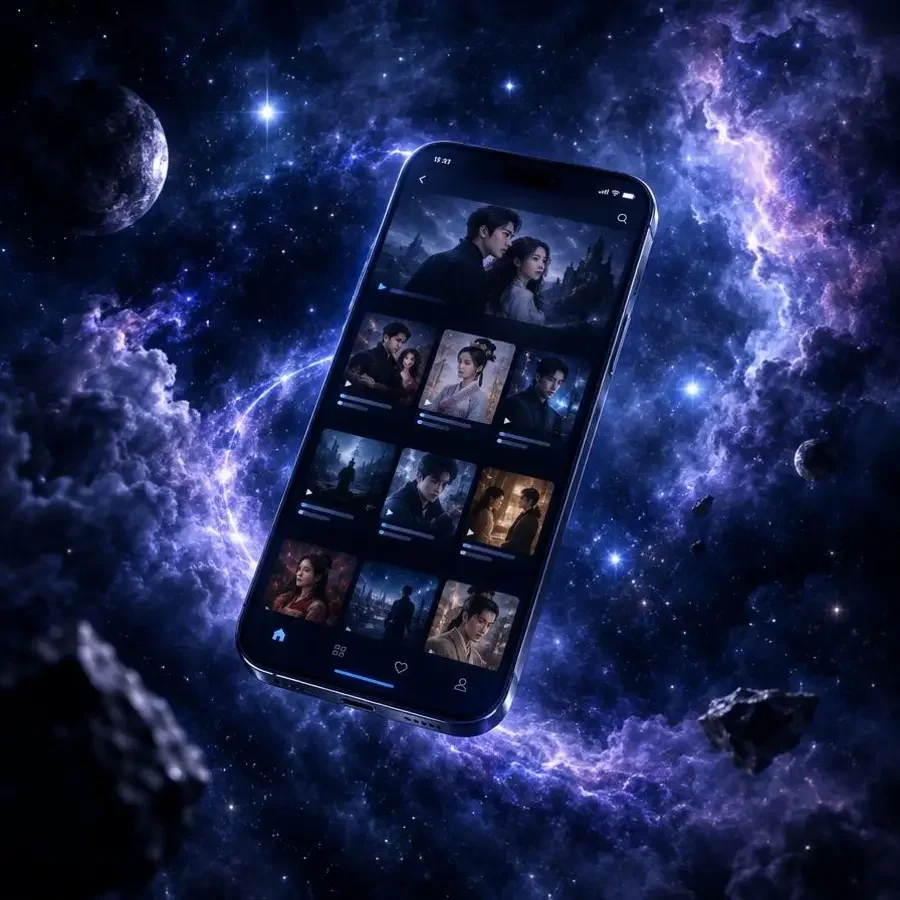 漫画网官网 APP 在星云中悬浮的手机界面展示