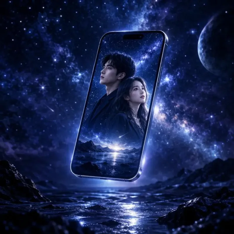漫画网官网 APP 界面展示：星夜主题的短剧播放页面