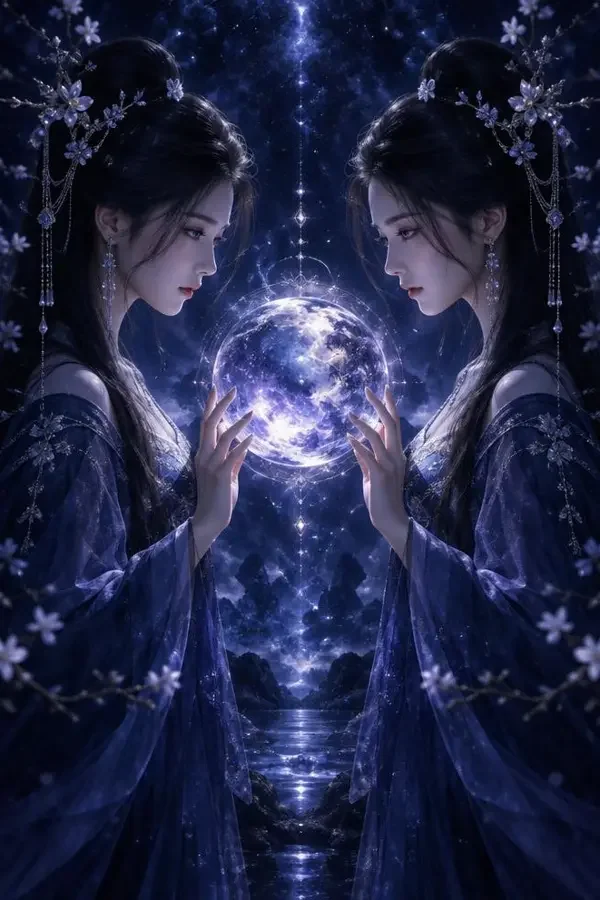 双子星 - 漫画网官网在线观看 双子星短剧封面:发光球体两侧的镜像双生